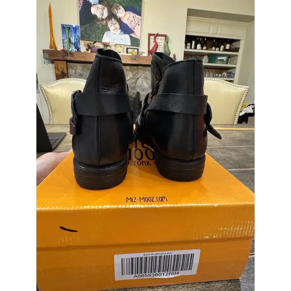Miz Mooz Leather Buckled Ankle Boots Lagos Black Size 39 US 8.5 Wide Western - Image 5