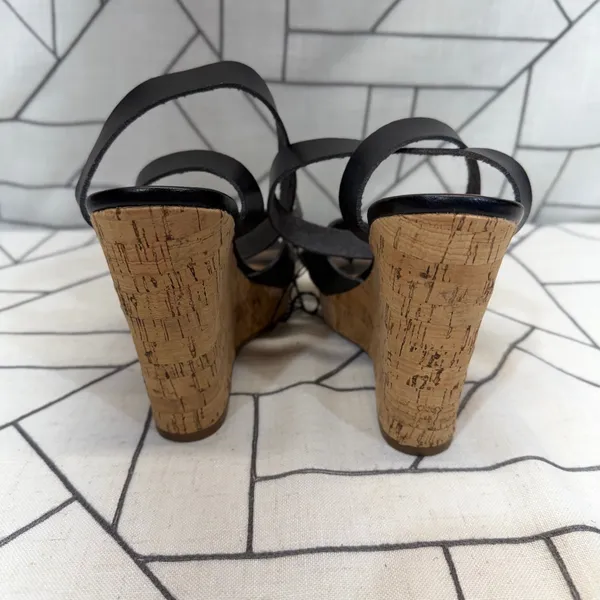Express Wedge Sandals 10 Black Cork Platform‎ Strappy Buckle Heels nwt - Image 3