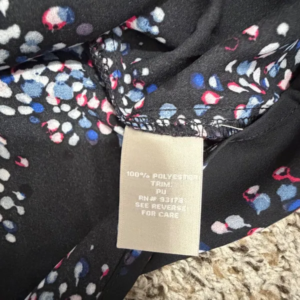 Joan Vass New York Black Confetti Print Sleeveless Blouse Leather Trim M NWT - Image 4
