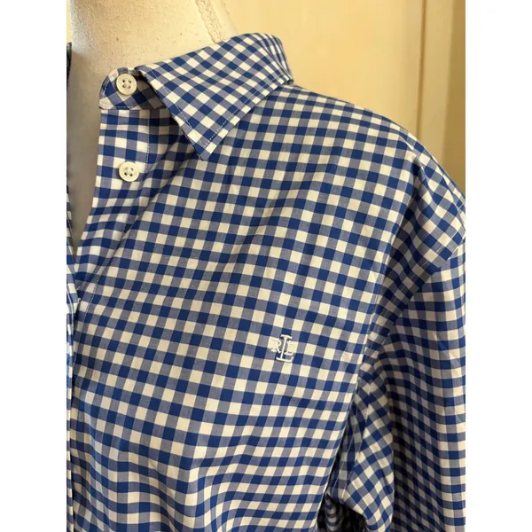Lauren Ralph Lauren Blue Checkered Long Sleeve Button Down Size XL - Image 3