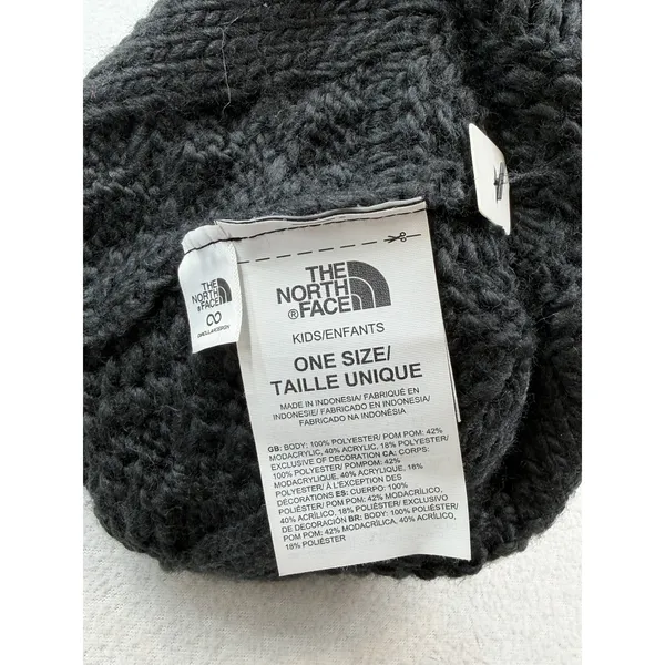 The North Face Oh Mega Fur Pom Lined Beanie Womens OS Black CableKnit Hat - Image 6