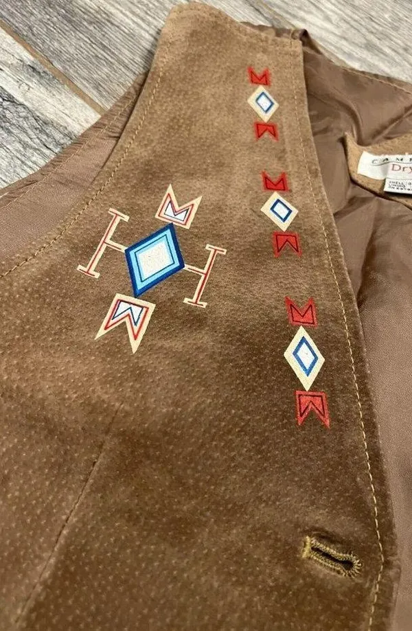 Cambridge Dry Goods 100% Leather Vest Small Lined Western Aztec Southwestern - Image 7