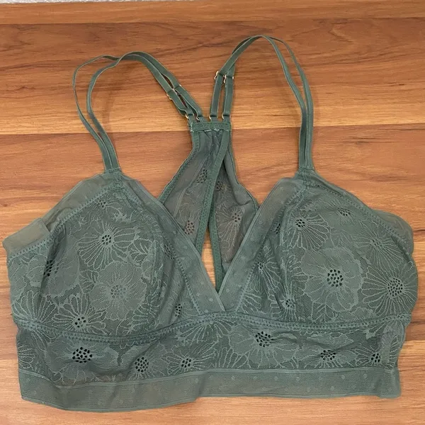AERIE Pop Lace Olive Sage Green Padded Bralette Size M - Image 5
