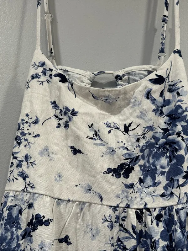 Lulus Mykonos Mood Ivory Floral Print Tie-Strap Tiered Midi Dress S/M? - Image 5