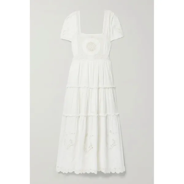 LoveShackFancy Prairie‎ Midi Dress True White Size 0 NWT - Image 6