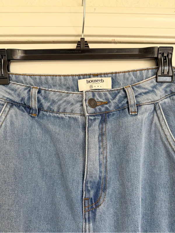 House of CB Light Wash Wide Leg Utility Cargo Denim Blue Jeans XS - Image 5