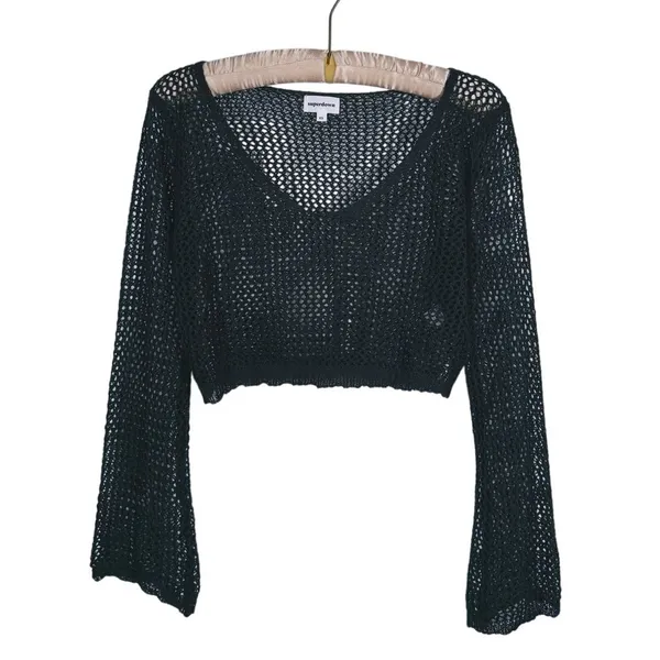 Superdown Whimsigoth Crochet Open Knit Crop Top XS Black Y2K Festival Rave Goth - Image 2