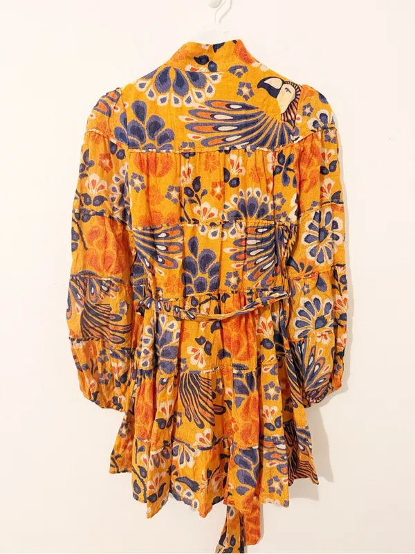 FARM Rio Pineapple Flowers Yellow Orange Mini Dress Belted Size XS - Image 5