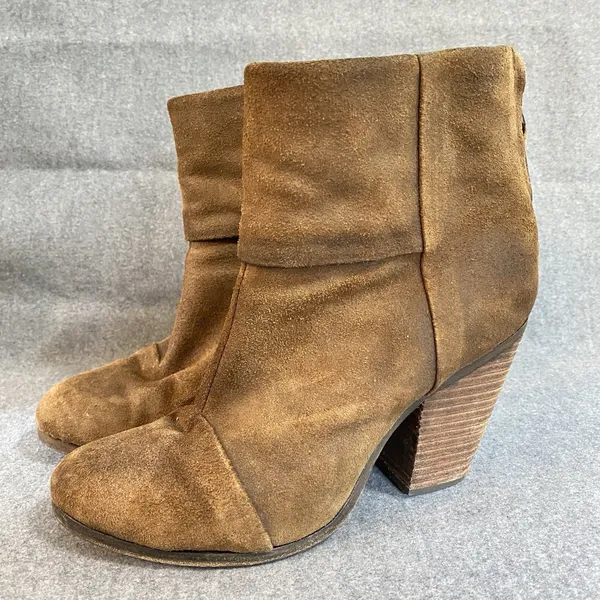 Rag & Bone Women's 37 Newbury Ankle Boots‎ Distressed Brown Suede Heeled- FLAWED - Image 8