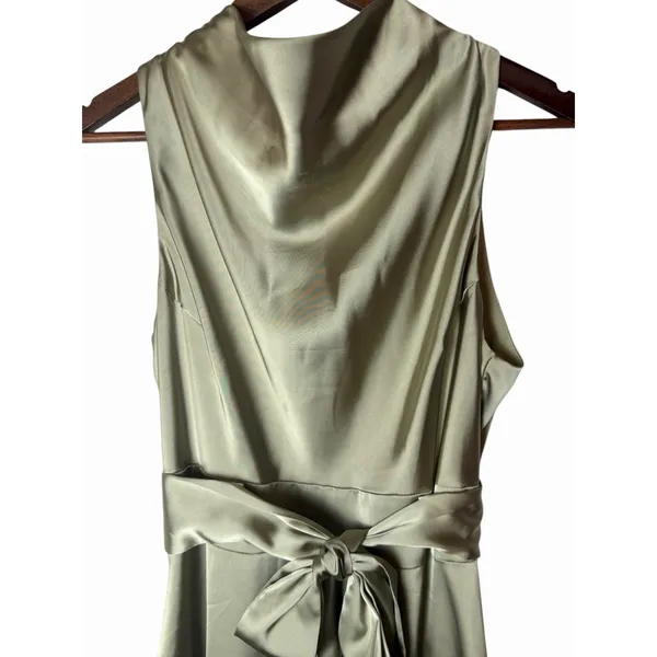 Antonio Melani Kinnon Satin Sage Green Drape Neckline Self Tie Dress 6 - Image 2