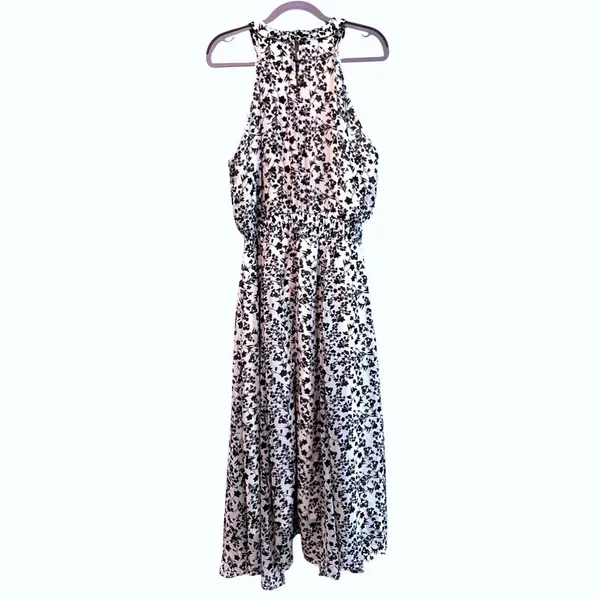 Lane Bryant Womens Black White Floral Halter Midi Dress Size 12 High Low Hem‎ - Image 3