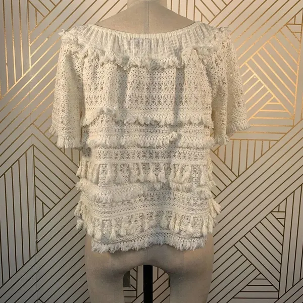 Anthropologie Love Sam Top Blouse Off the Shoulder Tassel Fringe‎ Size Medium - Image 9
