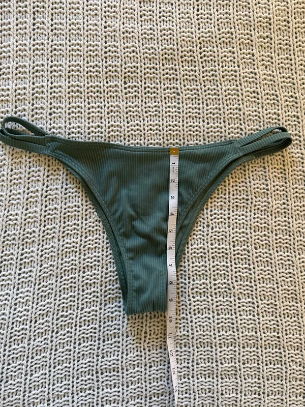 Hollister Ribbed Deep Olive Green Bikini Bottom Cheeky Cutout Medium Swimwear - Image 6