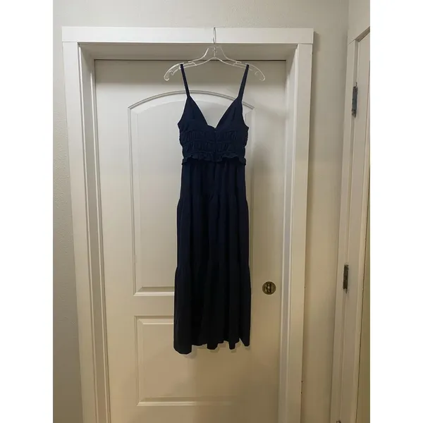 En Saison Dress Womens XS Blue Ruffle Tiered V Neck Strappy Midi Sundress - Image 4