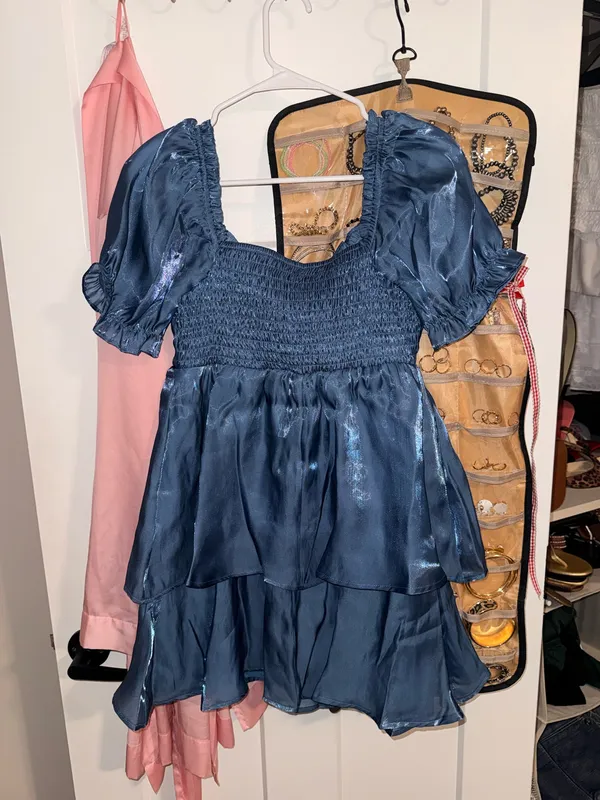 Blue shiny Francesca’s short dress - Image 2