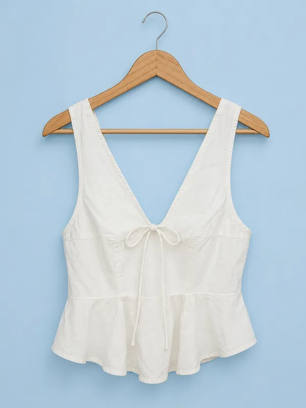Free People Women’s White Peplum Tie-Front Camisole - Image 3