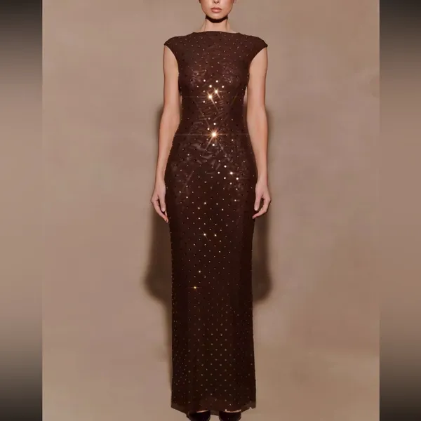 Meshki SamaraSleeveless Diamante Maxi Dress - Chocolate S - Image 3