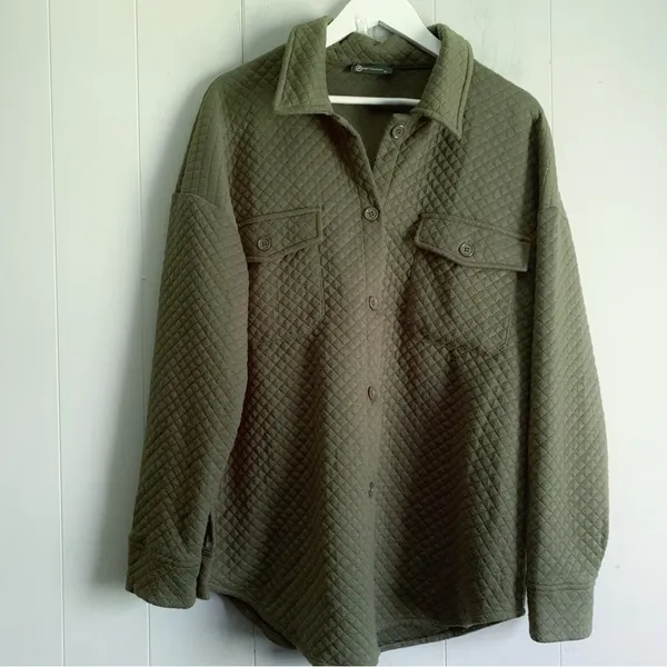 PRETTYGARDEN Long Sleeve Button Down Quilted Shirt Jacket 90s Grunge Shacket XL - Image 4