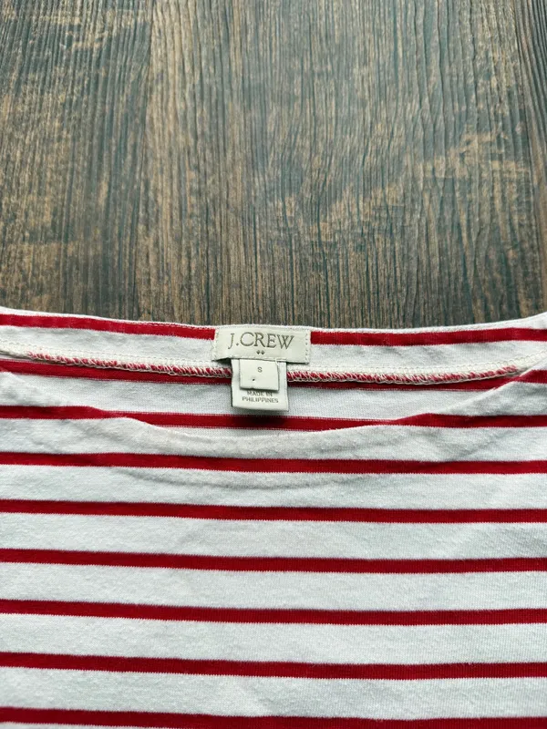 J Crew Women’s Red and White Striped Boatneck Nautical Long Sleeve Cotton Tee- S - Image 5