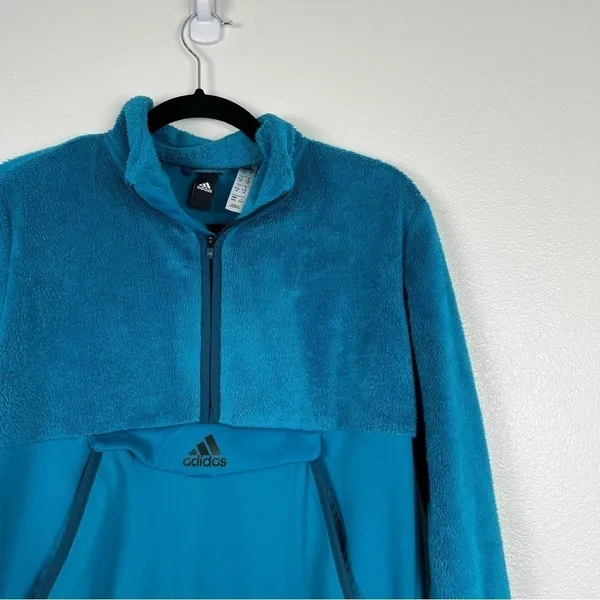 Adidas‎ Womens 1/4 Zip Fleece Pullover Blue Teal Kangaroo Pocket Jacket Size M - Image 3
