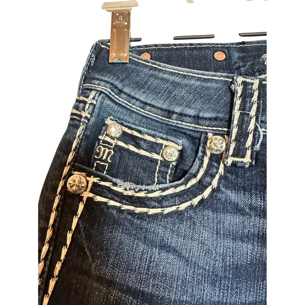 Miss Me Bootcut Jeans Dark Wash White Contrast Stitch Rhinestone Flap Pocket 25‎ - Image 3