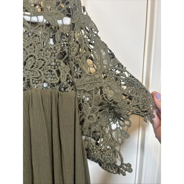 NWT Lane Bryant Size 14 Plus Crochet Olive Green Lined Midi Short Sleeve Dress‎ - Image 4