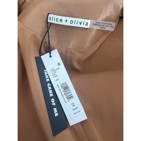 Alice +‎ Olivia NWT Rozlynn Camel Vegan Leather Belted Vest Mini Dress XS - Image 10