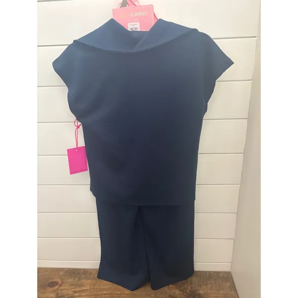 Juicy Couture Navy 2 Piece Set Quarter Zip Top and Wide Leg Pants Small NWT - Image 2