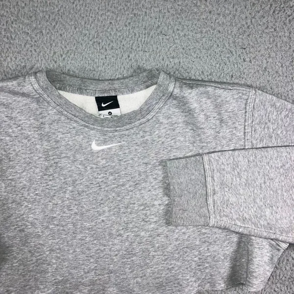 Nike Sweatshirt Women M Grey Cropped Raw Hem‎ Center Swoosh Pullover Fleece - Image 2