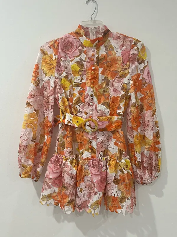 L’ATISTE Floral Lace Belted Mini Dress M Romantic Cottagecore - Image 2