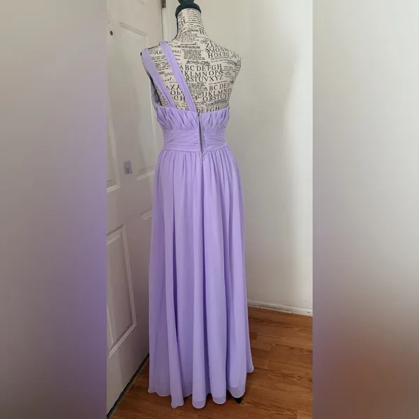 Azazie One-Shoulder Lavender Pleated Chiffon Gown - Image 3