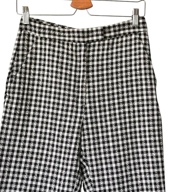 NWT ZARA Gingham straight leg Black and White Checkered Pants M - Image 5