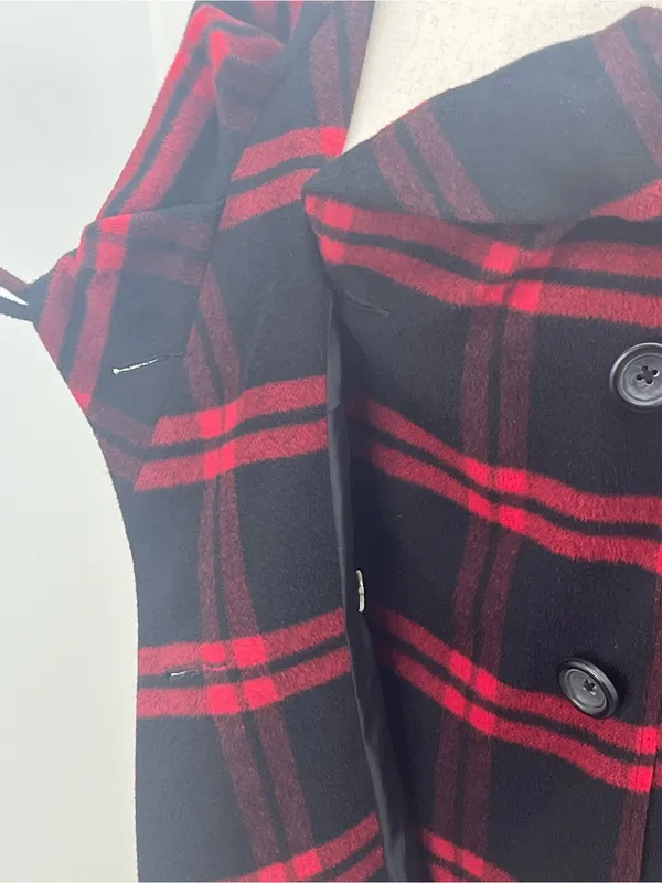 Tribal Women's Red Black Plaid Wool Blend Double Breasted Shawl Collar Coat Sz 8 - Image 3
