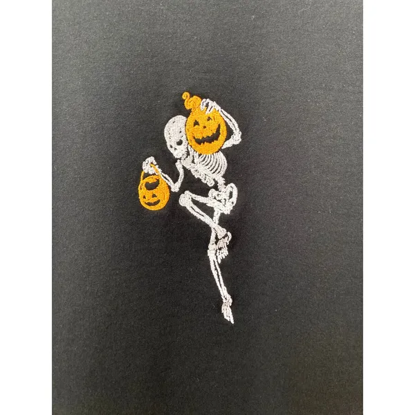 4:12 The Label Embroidered Skeleton Pumpkins Spooky Halloween Fleece Sweatshirt - Image 3