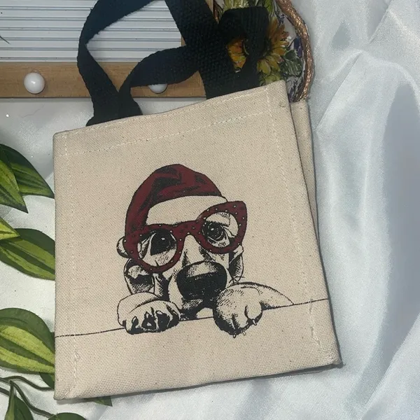 Mini Canvas Gift Totes ~ Holiday Dog Prints Lab Red Glasses Santa Hat - Image 2