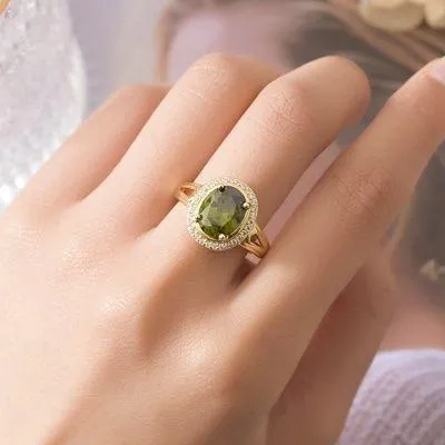 18K Gold Plated Adjustable Birthstone Crystal Green Peridot Ring for Women - Image 4