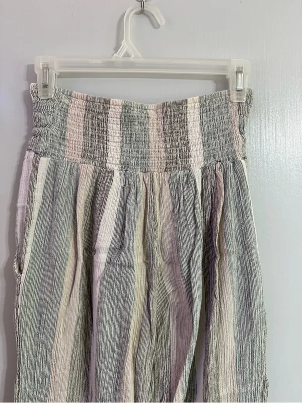 Free People Cotton Striped Wide Leg Pants in Pastel Green, Black & Cream Size XS - Image 9