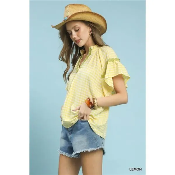 Umgee‎ Gingham Lace Trim Top - Image 2