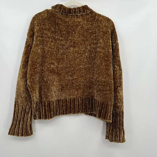 Women's Sweater Velvet Chelsea & Theodore Mock Mustard Yellow Brown Crop Relax - Image 7