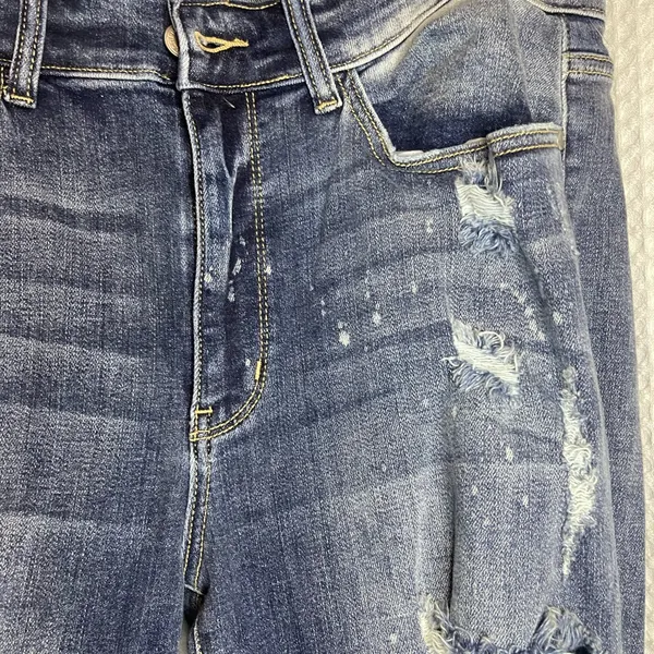 Judy Blue Ripped Boyfriend Jeans in Dark Blue - Image 4