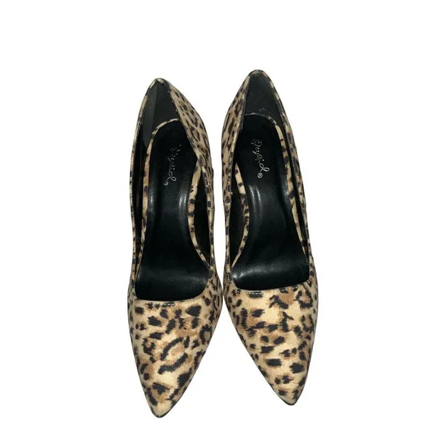 Qupid Leopard Print Pointed Toe Stiletto Pumps Womens Size 6.5 Faux Suede Heels‎ - Image 2