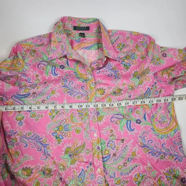 Lauren Ralph Lauren Cotton Pink Paisley Button-Down Blouse Barbie Core XL - Image 7
