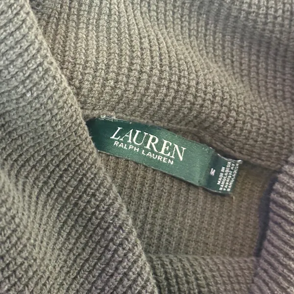 Ralph Lauren Green Waffle Knit Cowl Neck Sweater Women Size‎ M Minimalist - Image 3