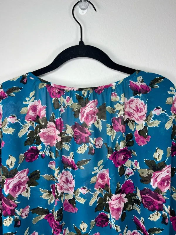 Show Me Your Mumu Floral Blouse Tunic Teal Semi Sheer Romantic Whimsical USA Lg - Image 8