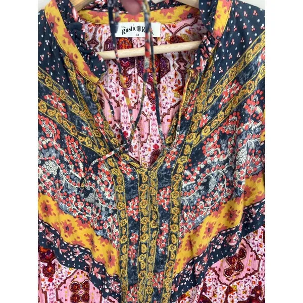 The Rustic Rack Boutique Bohemian Floral Print V Neck Flared Sleeve Blouse Sz M - Image 8