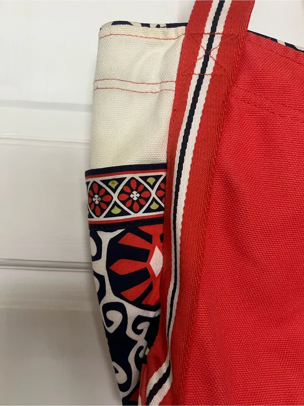 Vera Bradley Red Canvas Tote with Patterned Trim - Image 3