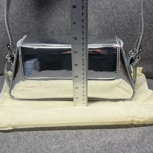 Y2K Style Metallic Shoulder Bag Mirror‎ Chrome 2000s Aesthetic Silver Small - Image 6
