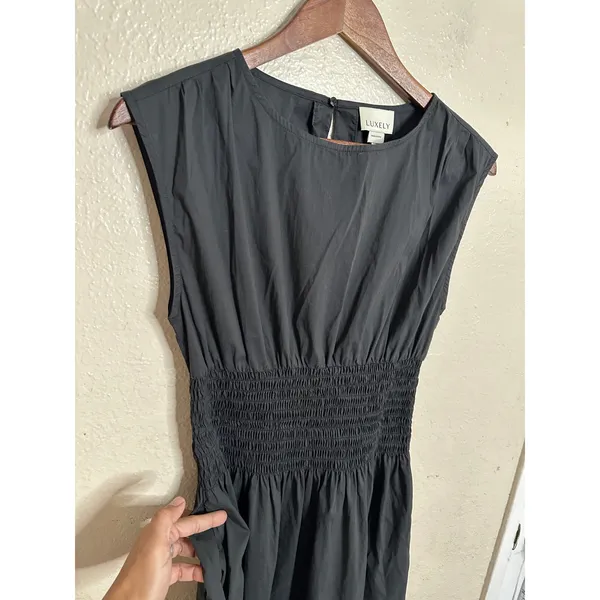 Luxely Willow Dress in Meteorite Black size S Midi Smocked Waist - Image 6
