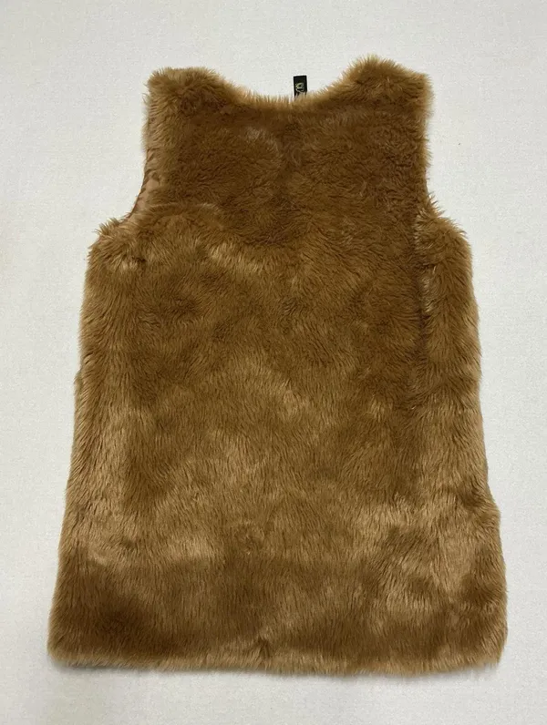 Paparazzi Faux Fur Vest Womens Large Tan Camel Brown Open Front Boho Y2K 61078 - Image 2