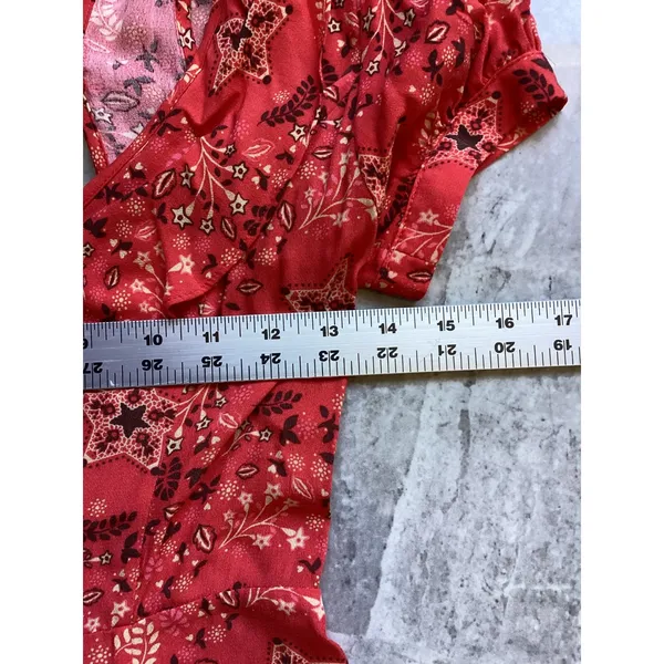Spell & The Gypsy Collective Red Floral Star Lace Up Mini Dress XS Boho Ruffle - Image 2